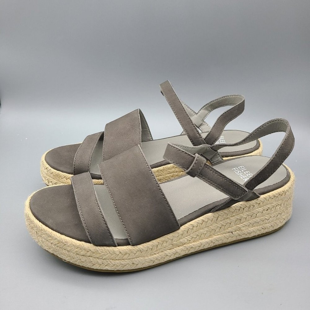 EILEEN FISHER sandals Devi gray Platform wedge Espadrille jute strappy sz 9 new - Picture 4 of 10